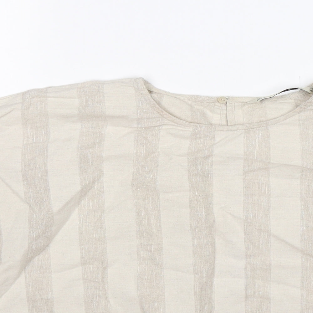 Zara Womens Beige Striped  Cropped T-Shirt Size S