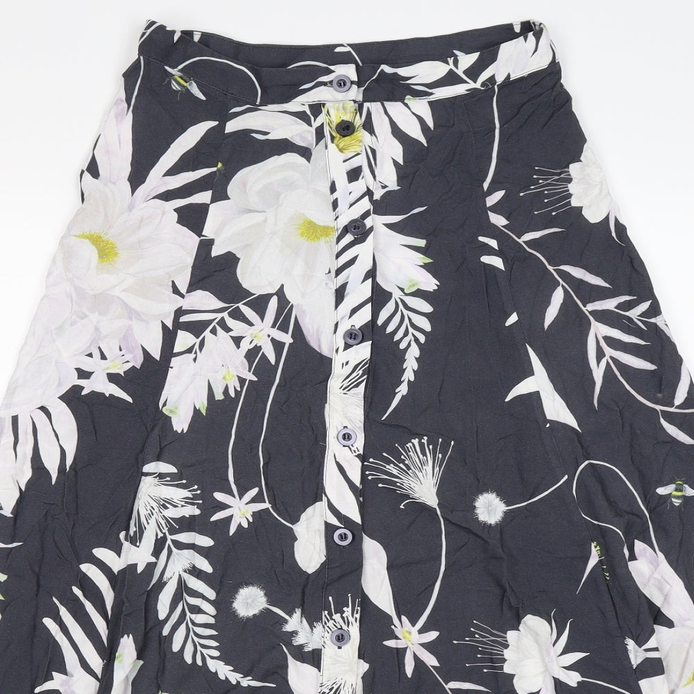 H&M Womens Grey Floral  Flare Skirt Size 10