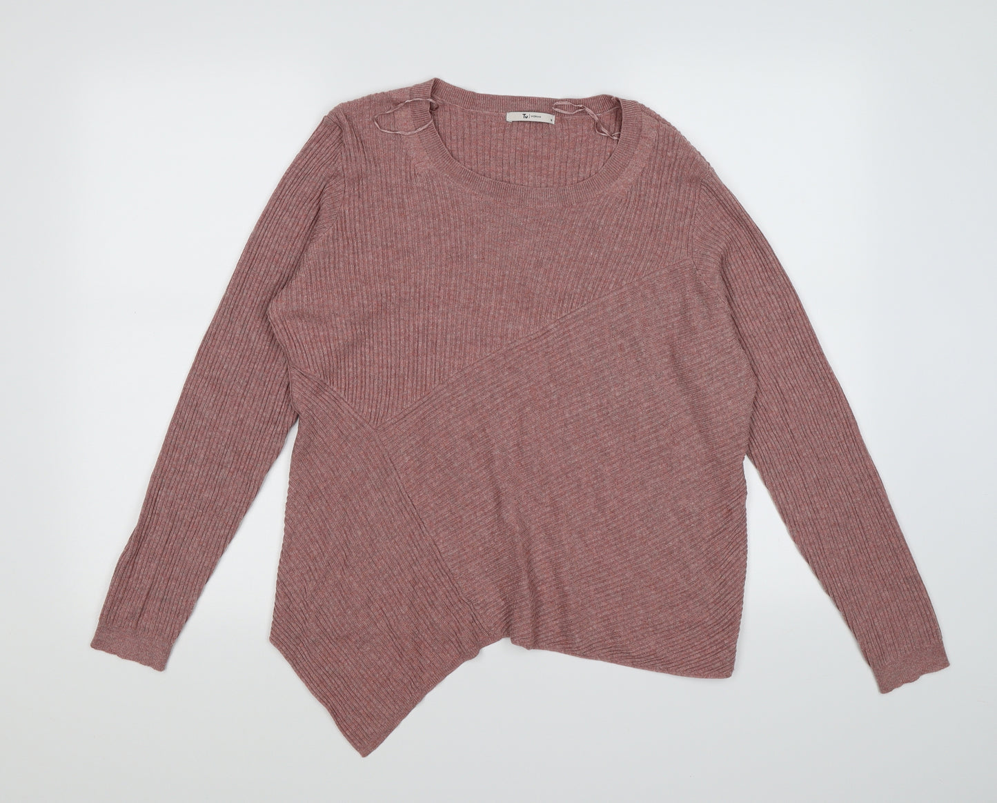 TU Womens Pink Striped Knit Pullover Jumper Size 16  - HANKY HEM