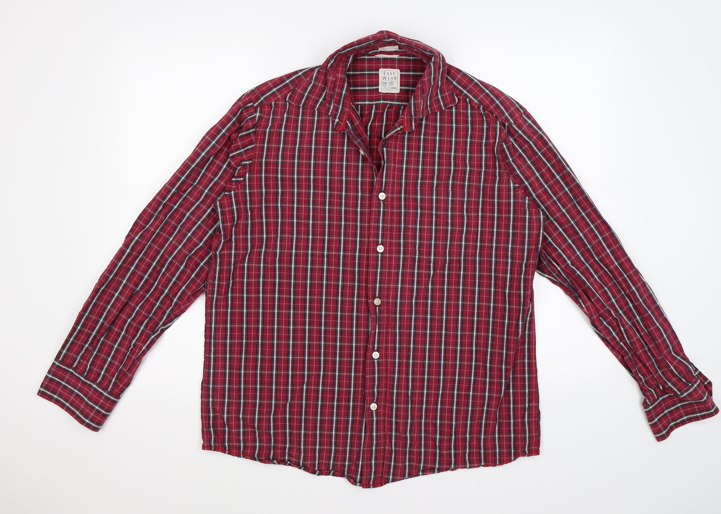 Easy Wear Mens Red Check   Button-Up Size M