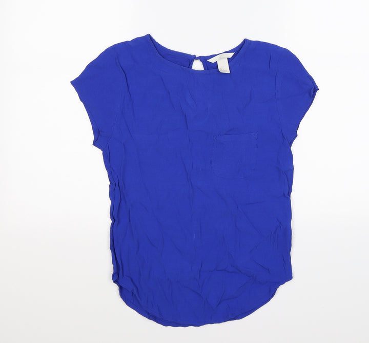 H&M Womens Blue Chiffon Tunic T-Shirt Size 6