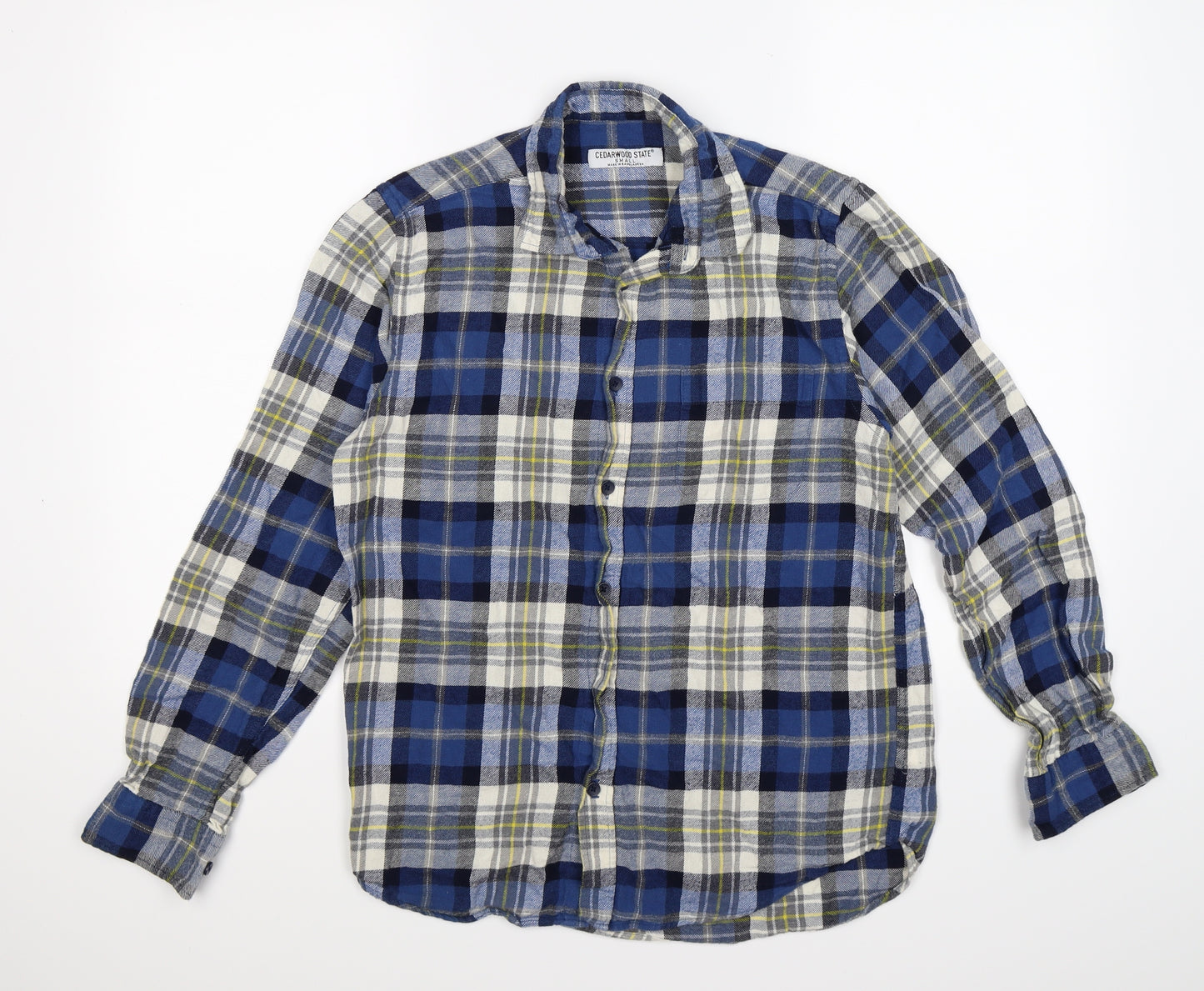 Cedar Wood State Mens Blue Check Flannel  Button-Up Size S