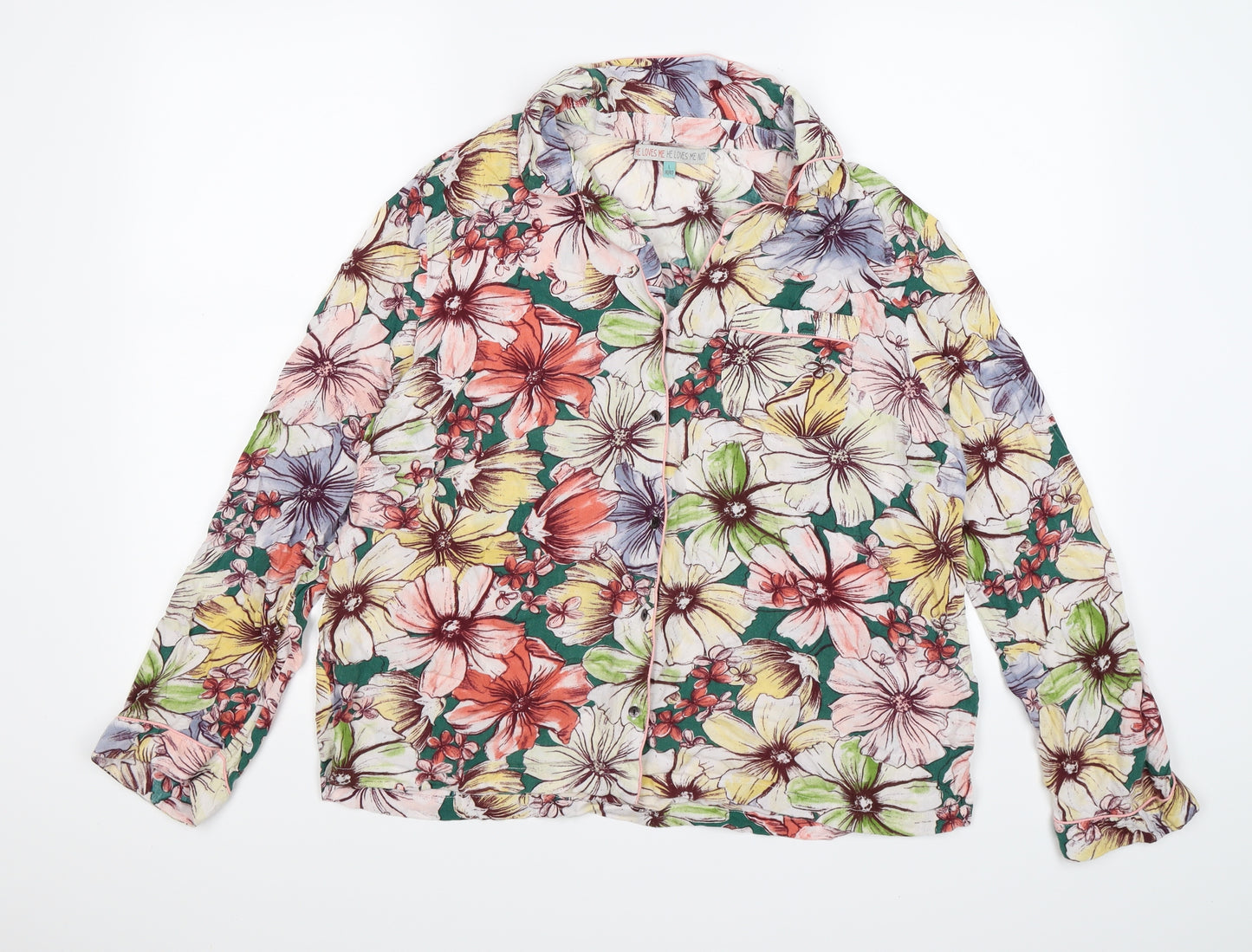 He Love Me He Loves Me Not Womens White Floral Knit Top Pyjama Top Size 14
