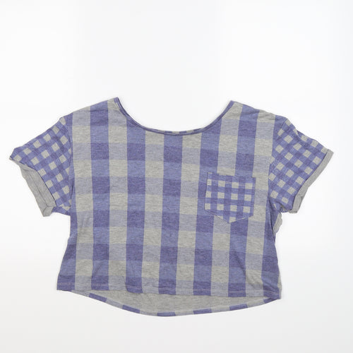 Topshop Womens Grey Check  Cropped T-Shirt Size 8