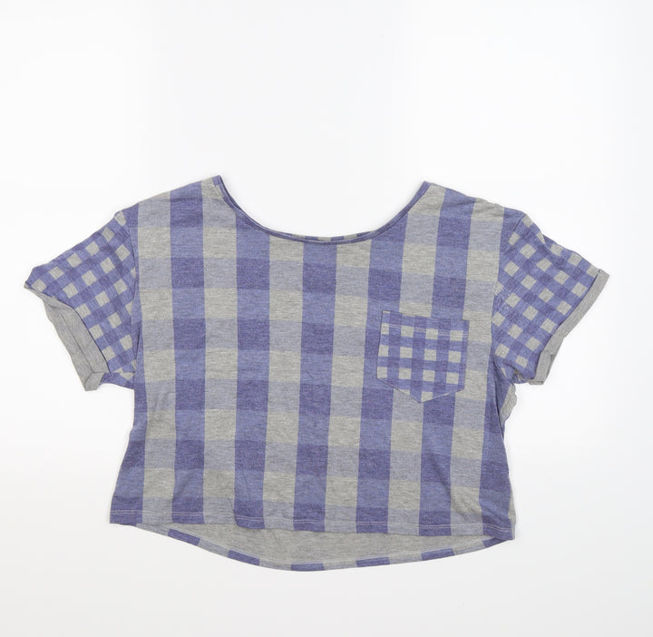 Topshop Womens Grey Check Cropped T-Shirt Size 8