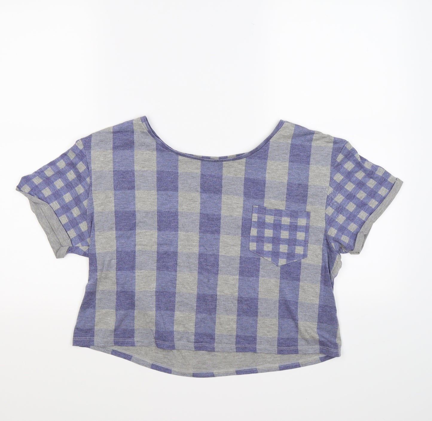 Topshop Womens Grey Check  Cropped T-Shirt Size 8