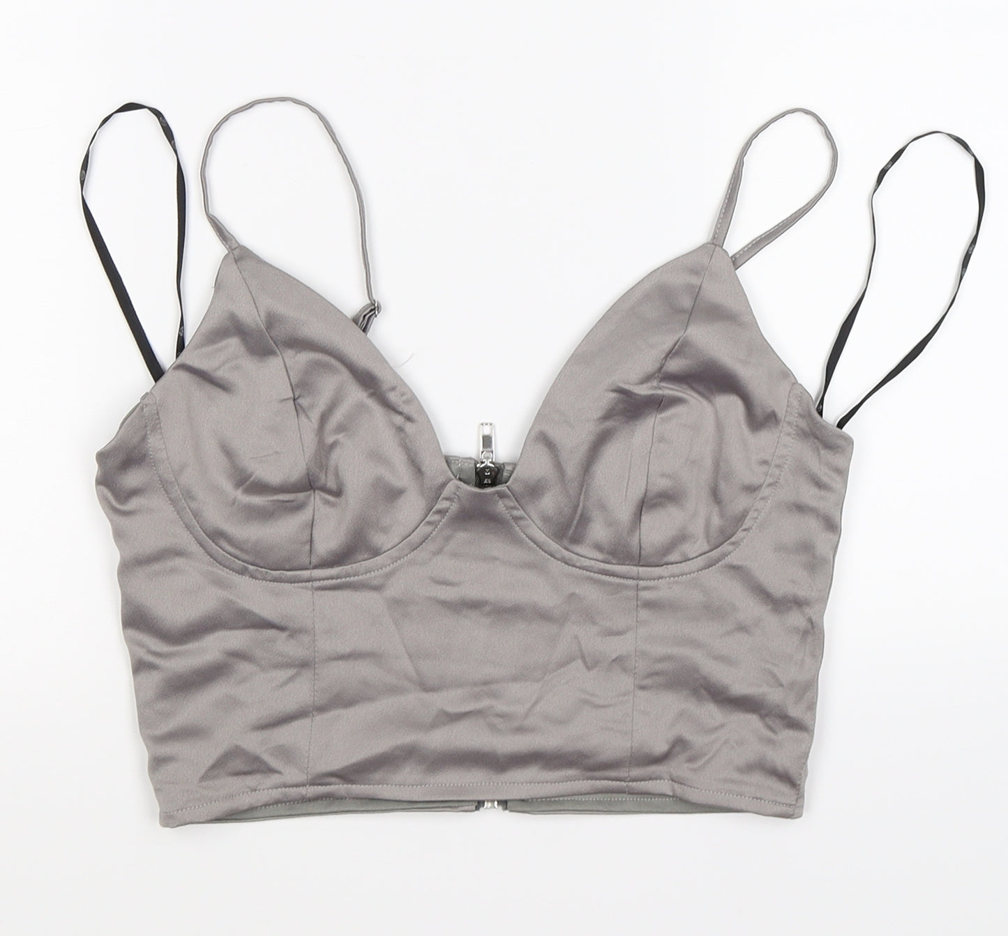 Missguided Womens Silver  Satin Cropped Tank Size 10  - BRALETTE