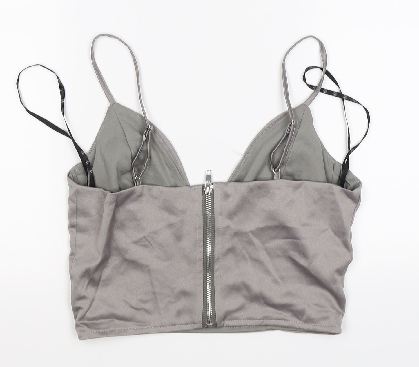 Missguided Womens Silver  Satin Cropped Tank Size 10  - BRALETTE