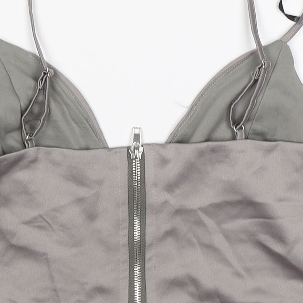 Missguided Womens Silver  Satin Cropped Tank Size 10  - BRALETTE