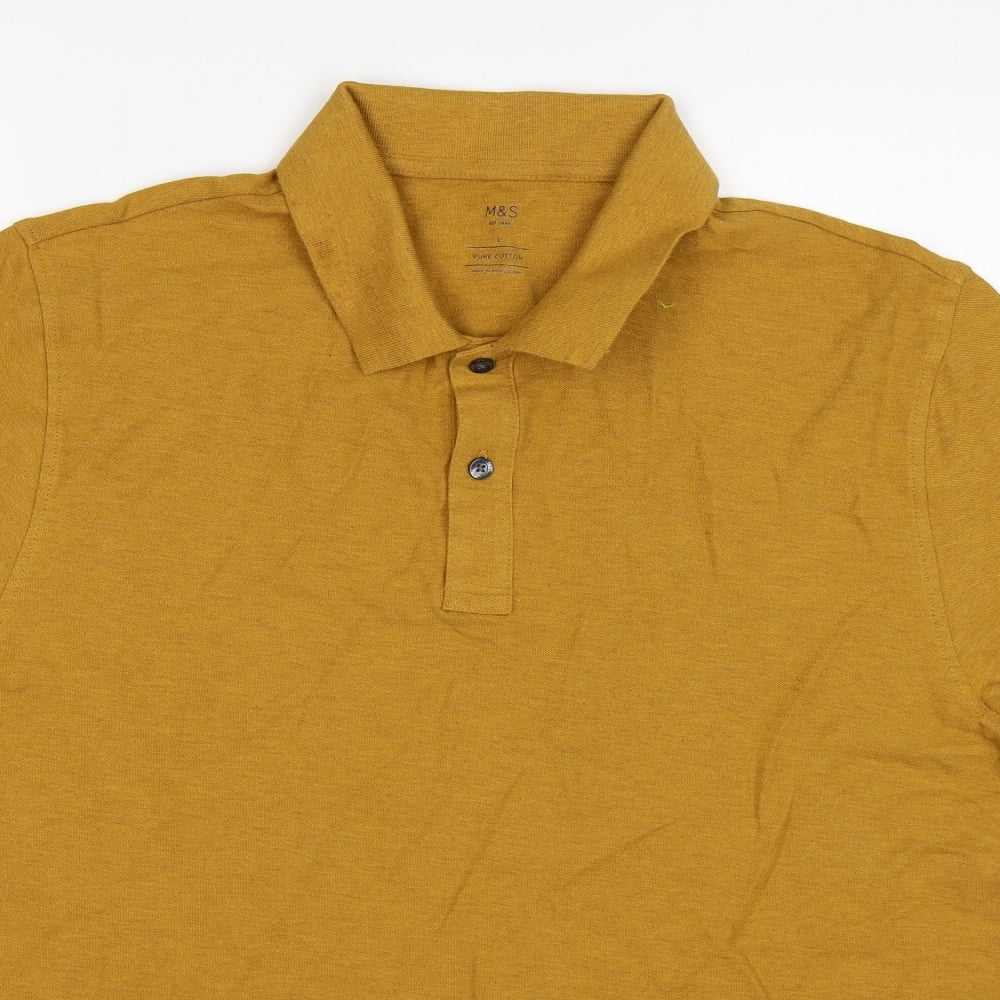Marks and Spencer Mens Yellow    Polo Size L  - MUSTARD