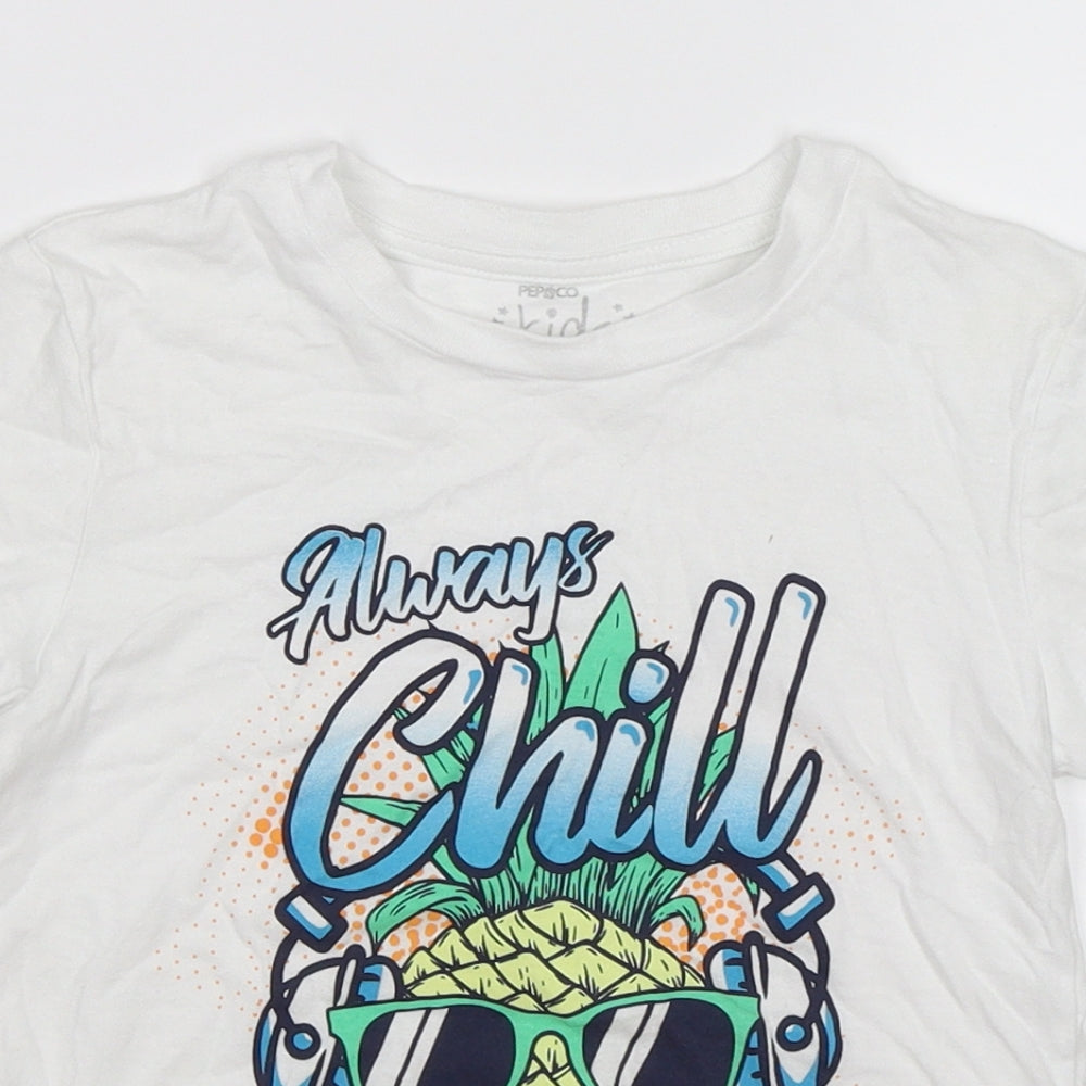 pep & co Boys White   Basic T-Shirt Size 6-7 Years  - ALWAYS CHILL COOL