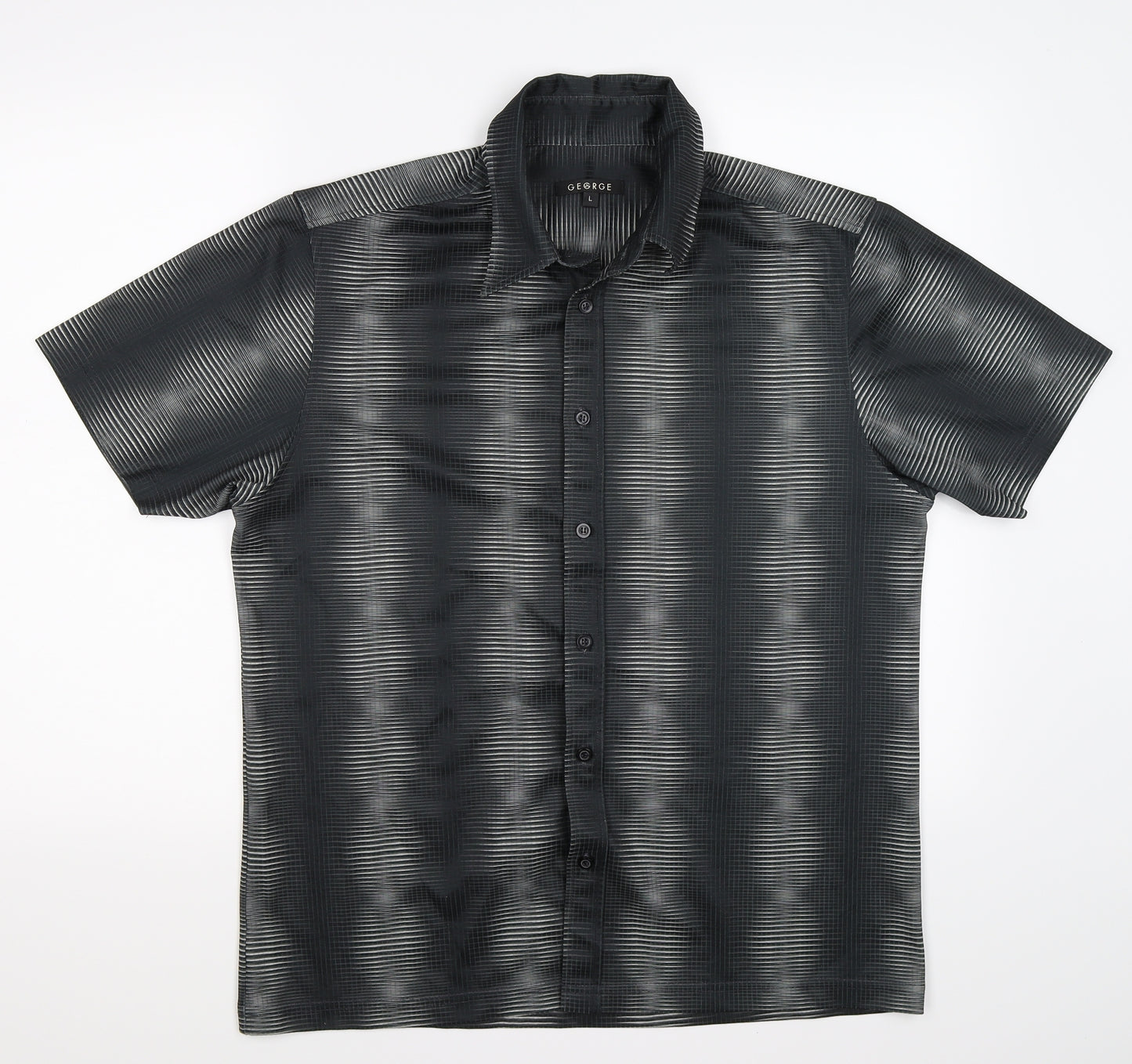 GEROG Mens Green Striped Satin  Button-Up Size L