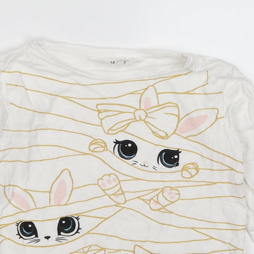 H&M Girls White Striped  Basic T-Shirt Size 4-5 Years  - KITTEN CATS