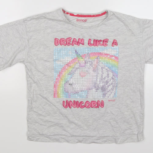 Emoji Girls Grey   Basic T-Shirt Size 11-12 Years  - DREAM UNICORN