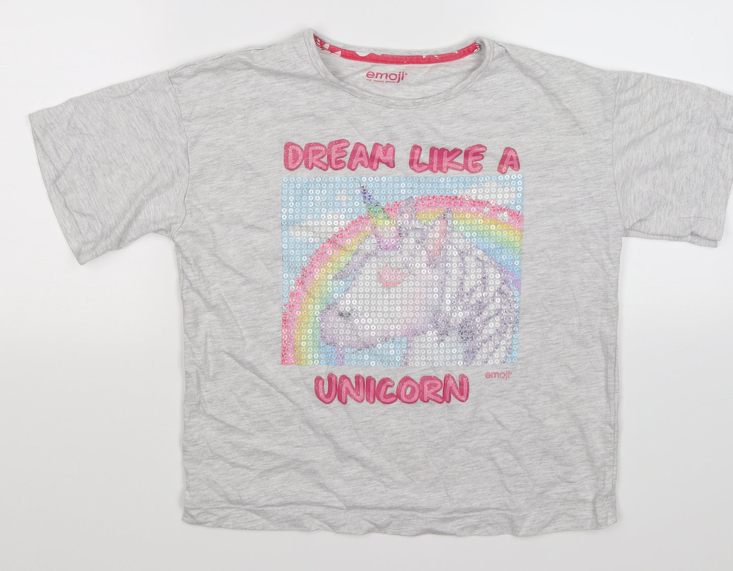 Emoji Girls Grey   Basic T-Shirt Size 11-12 Years  - DREAM UNICORN