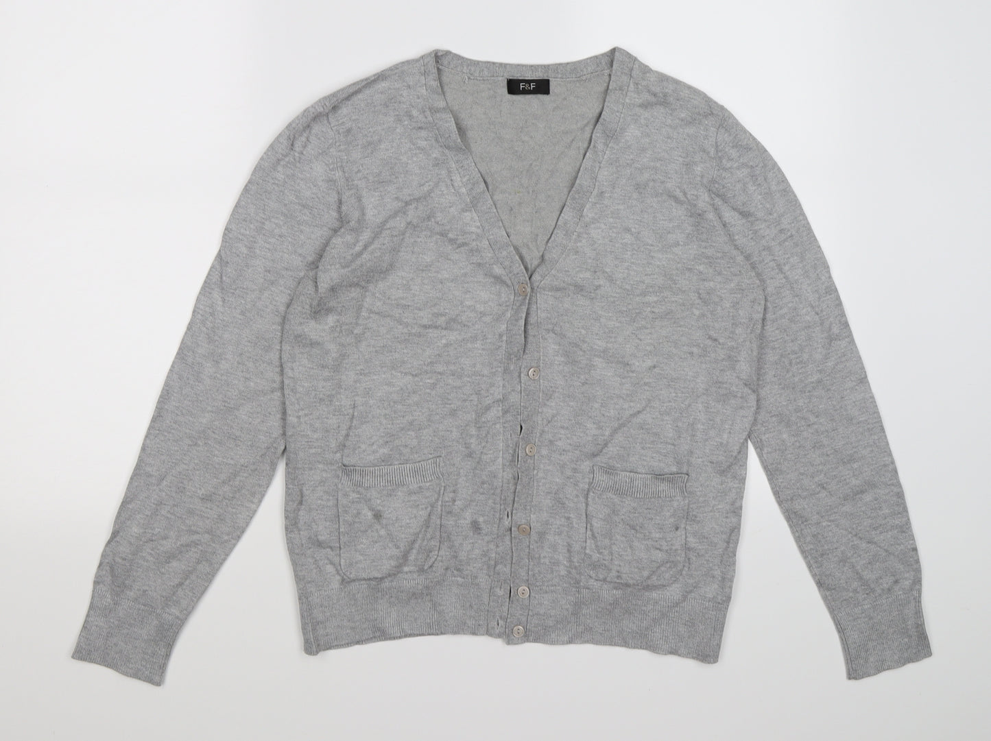 F&F Womens Grey  Knit Cardigan Jumper Size 14