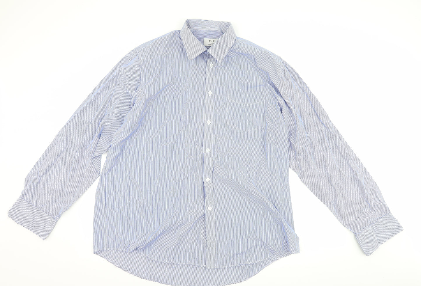F&F Mens Blue Striped   Dress Shirt Size 17.5