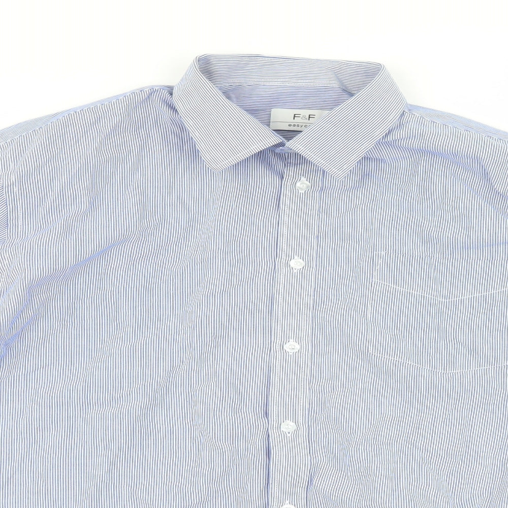 F&F Mens Blue Striped   Dress Shirt Size 17.5