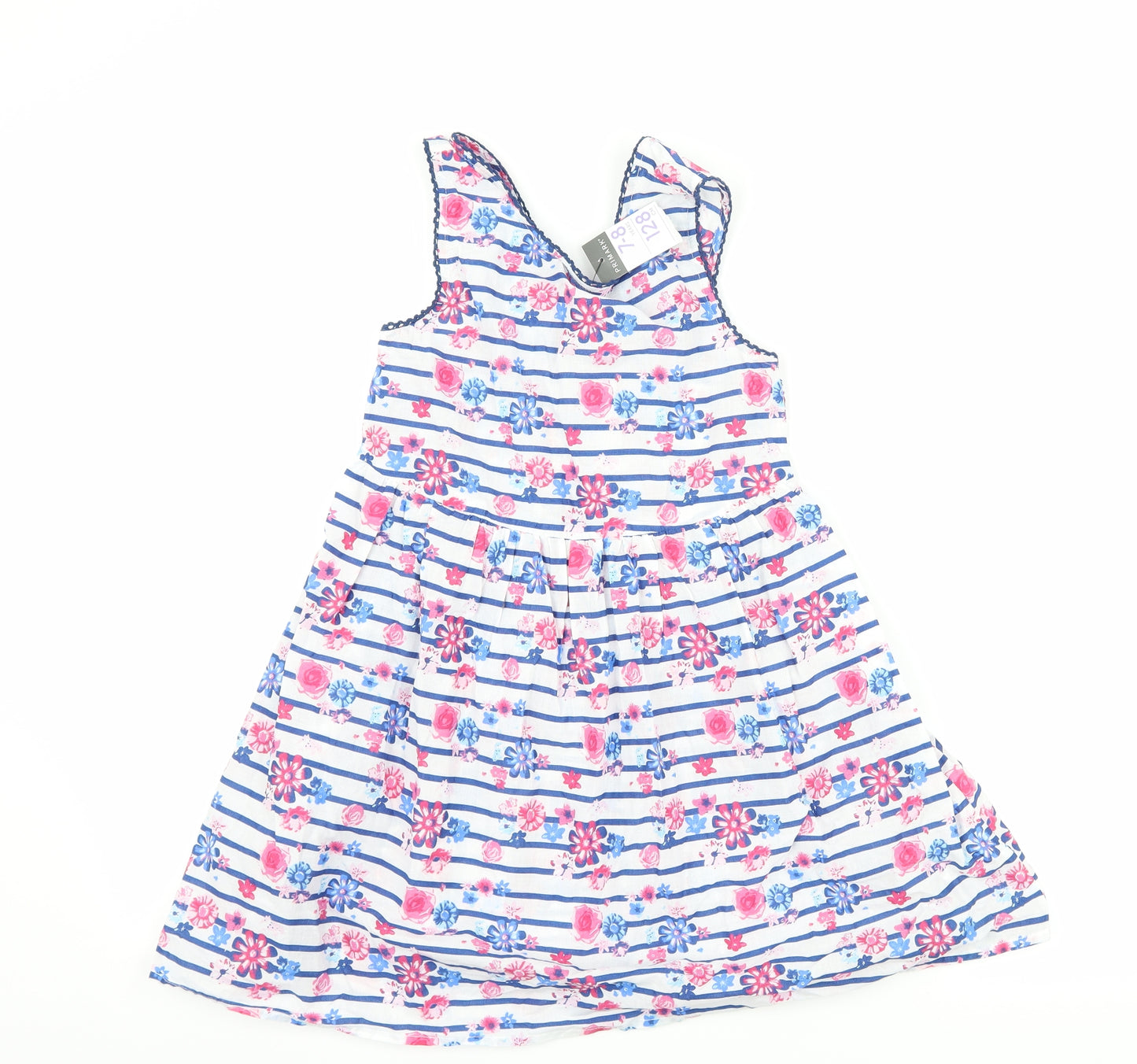 Primark Girls White Striped  A-Line  Size 7-8 Years  - Flower detail