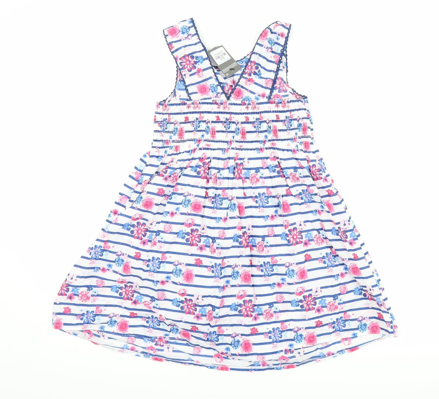 Primark Girls White Striped  A-Line  Size 7-8 Years  - Flower detail