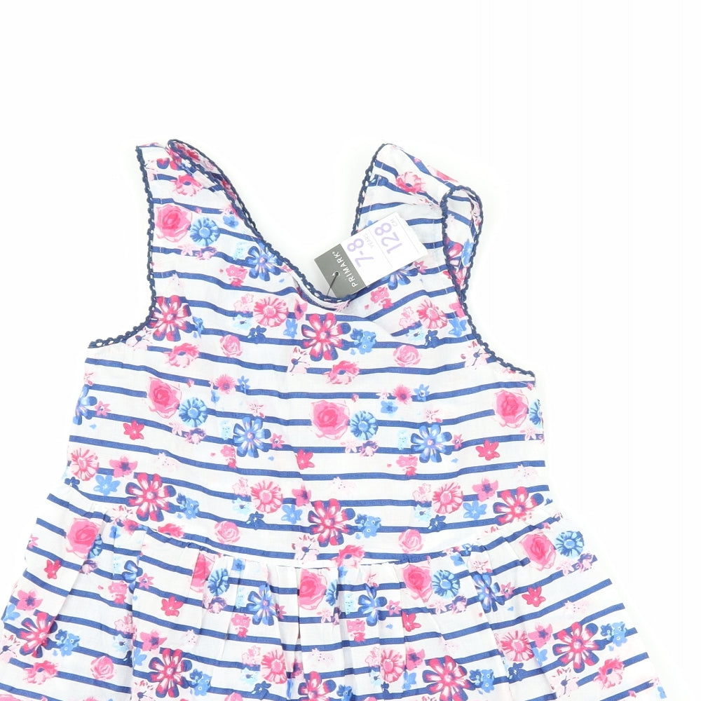 Primark Girls White Striped  A-Line  Size 7-8 Years  - Flower detail