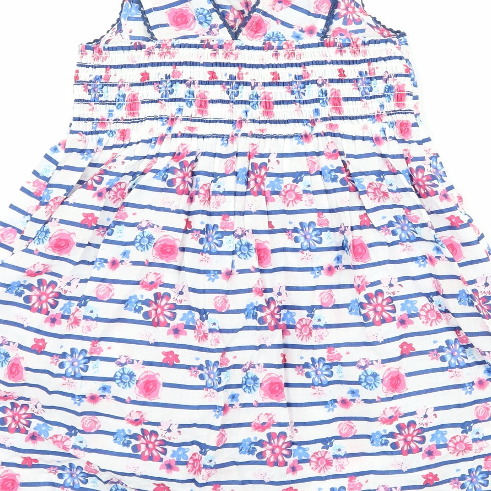Primark Girls White Striped  A-Line  Size 7-8 Years  - Flower detail