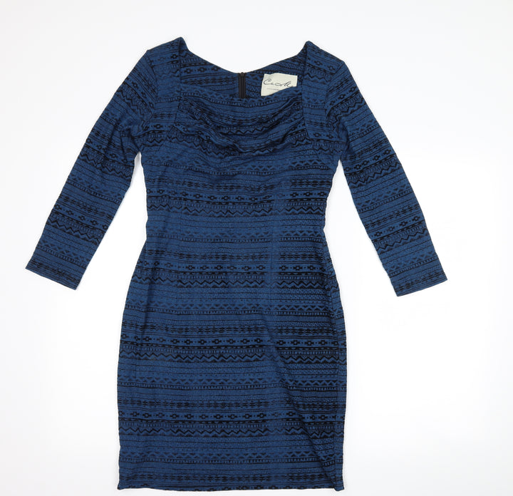 ceme london Womens Blue Geometric Bodycon Size 12
