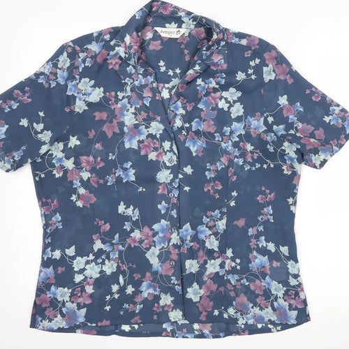 Jumper Womens Blue Floral  Basic Button-Up Size 16