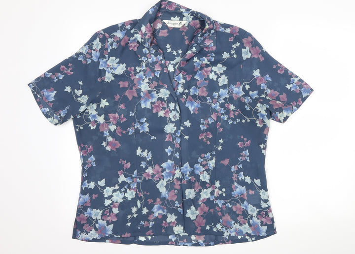 Jumper Womens Blue Floral Basic Button-Up Size 16