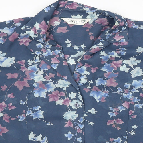 Jumper Womens Blue Floral  Basic Button-Up Size 16