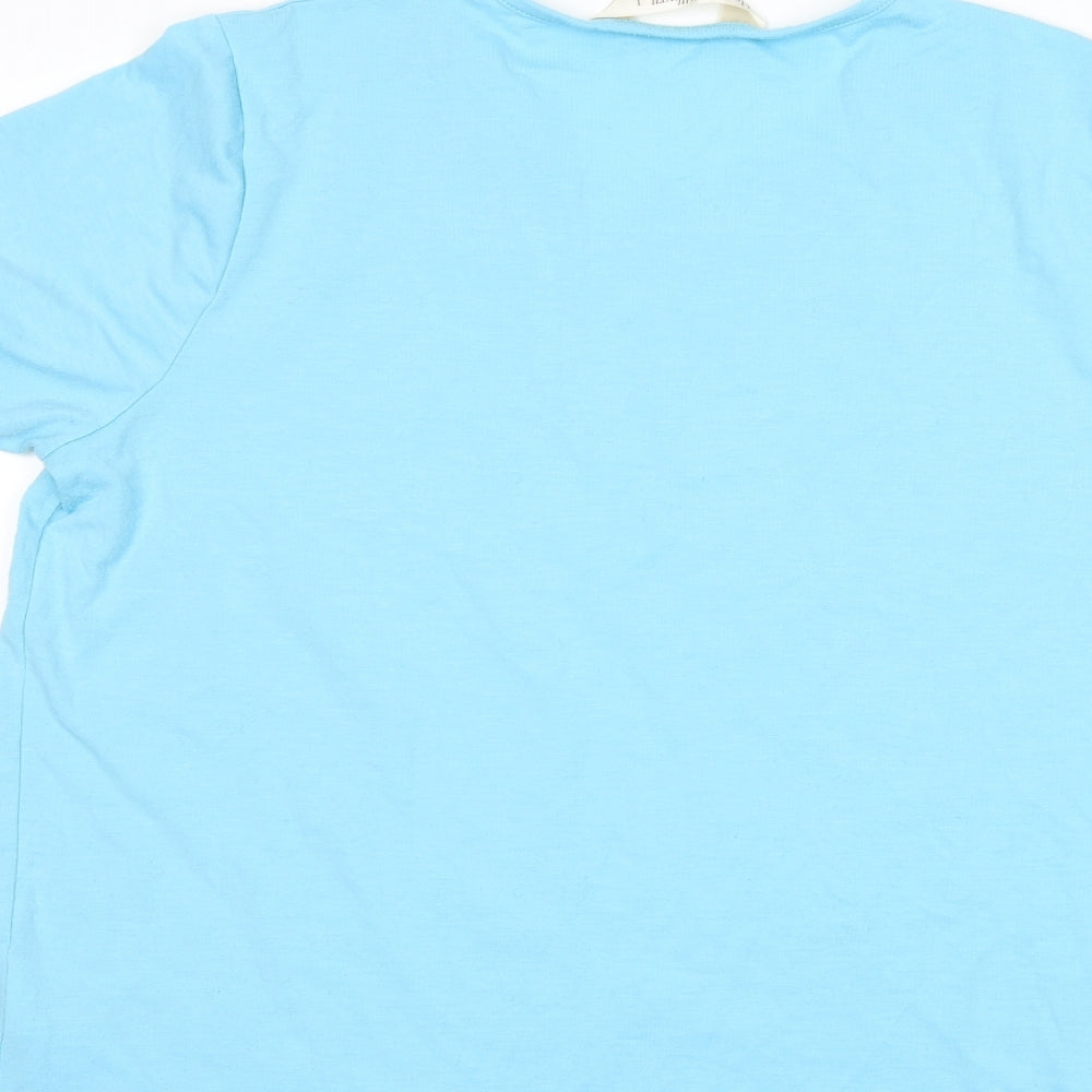 Honor Milburn Womens Blue Floral  Basic T-Shirt Size L