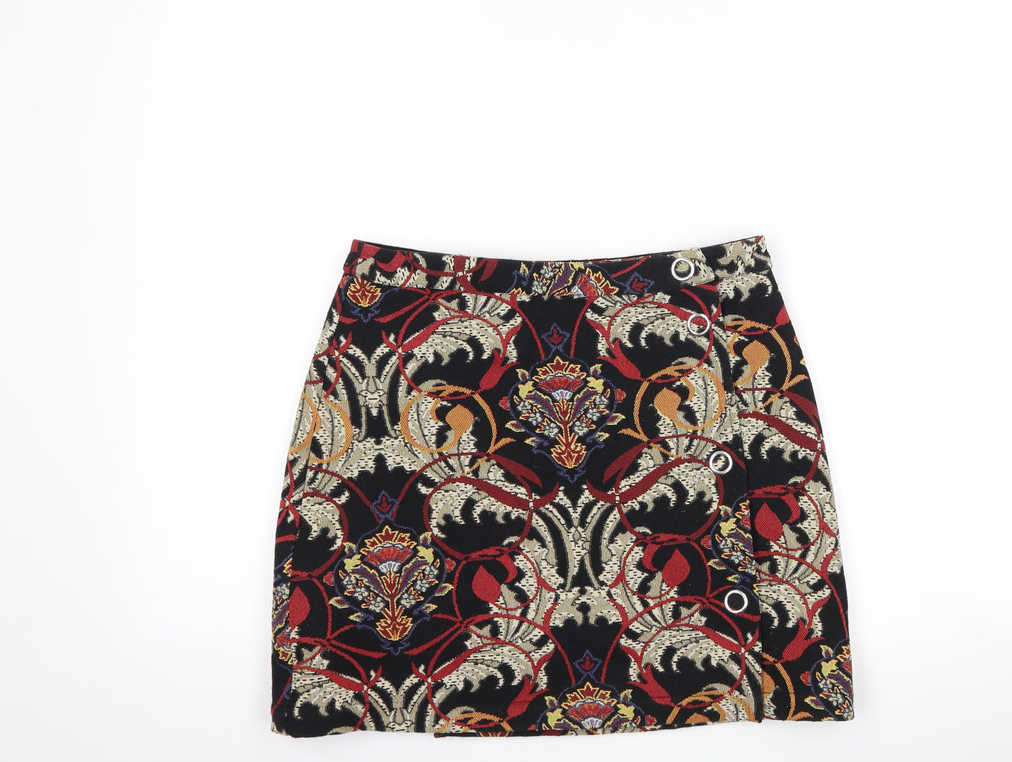 Topshop Womens Black Floral  A-Line Skirt Size 10