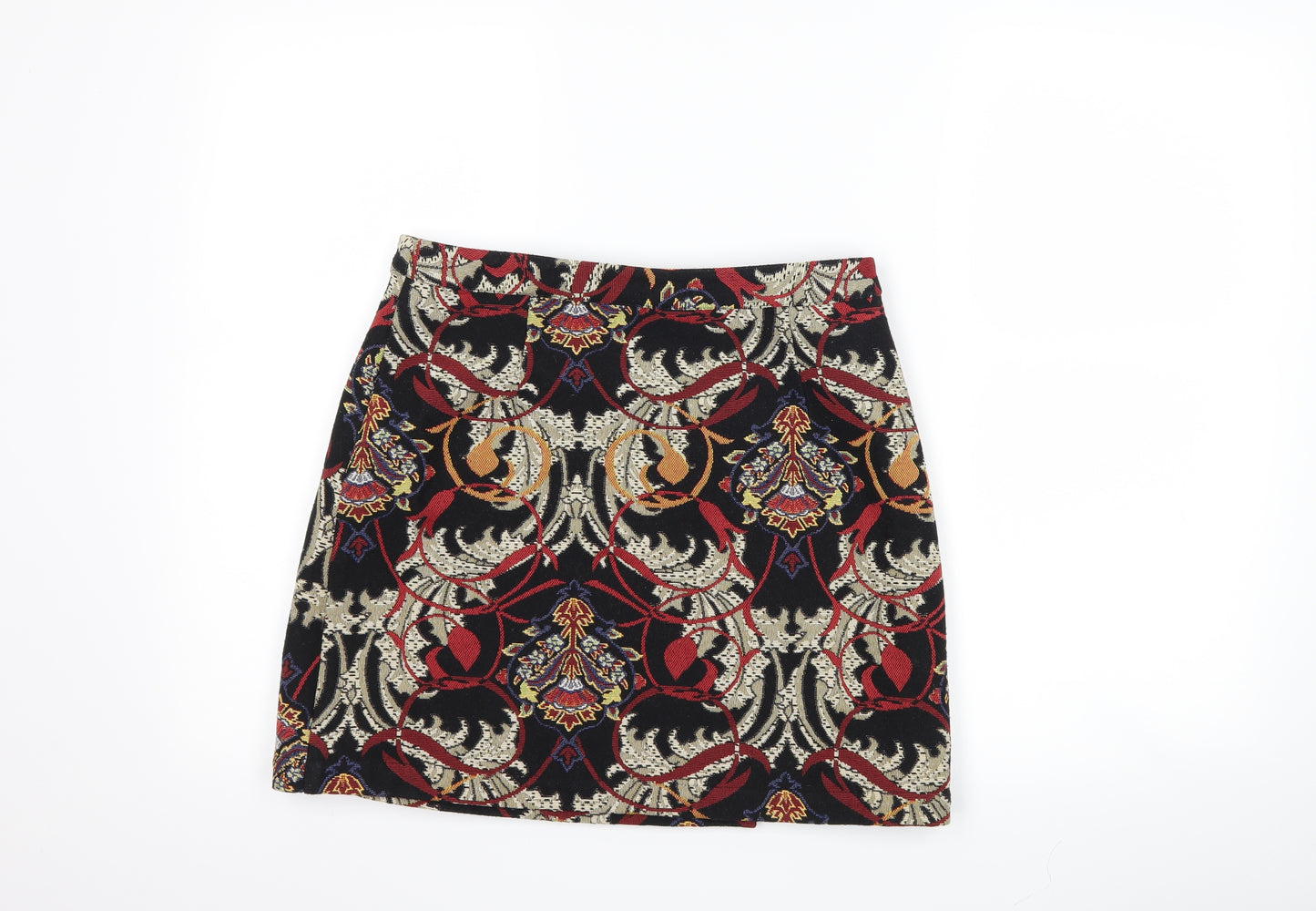 Topshop Womens Black Floral  A-Line Skirt Size 10