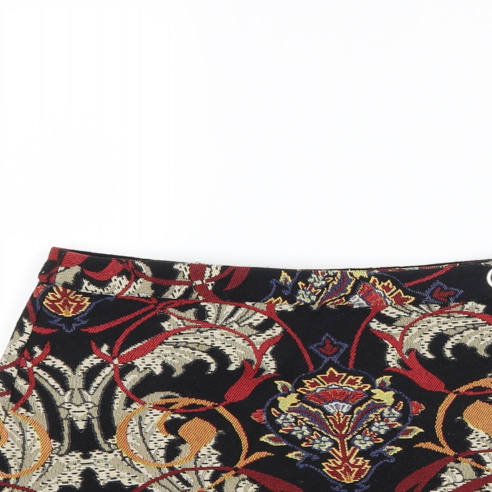Topshop Womens Black Floral  A-Line Skirt Size 10