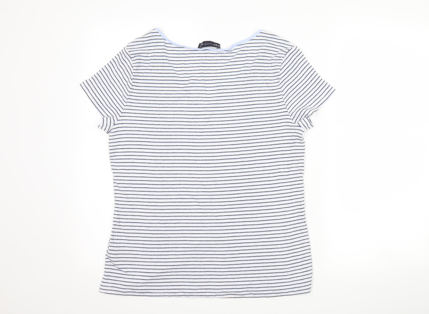Marks and Spencer Womens White Striped  Basic T-Shirt Size 16