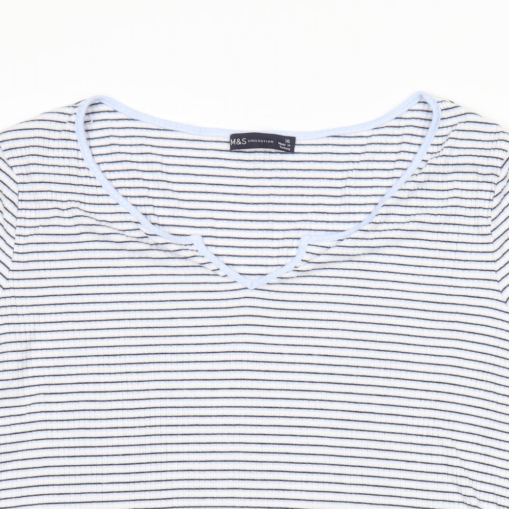 Marks and Spencer Womens White Striped  Basic T-Shirt Size 16