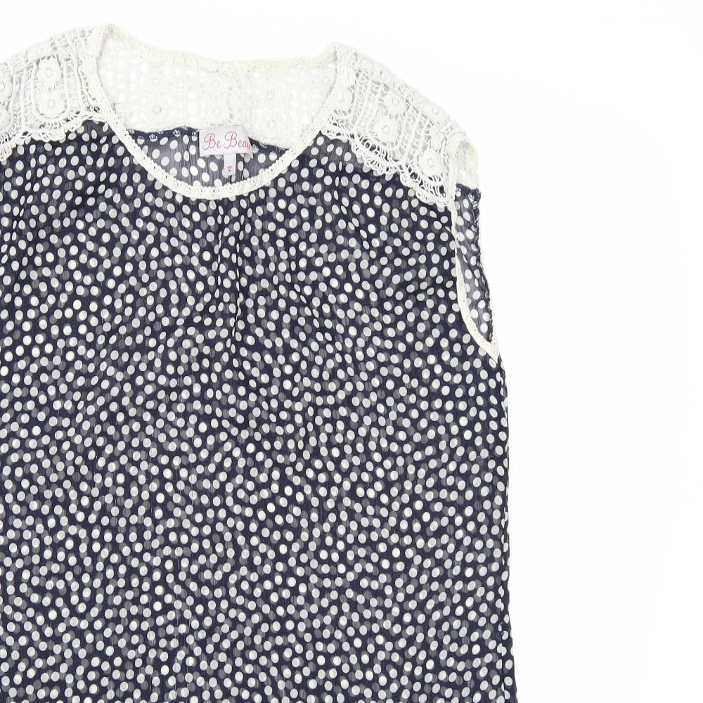 Be Beau Womens Black Polka Dot  Basic Blouse Size 12