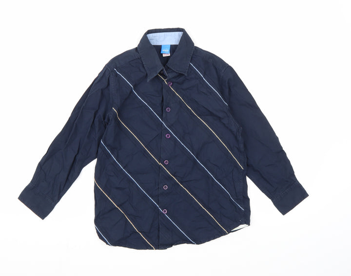 Adams Boys Blue Striped Basic Button-Up Size 7 Years