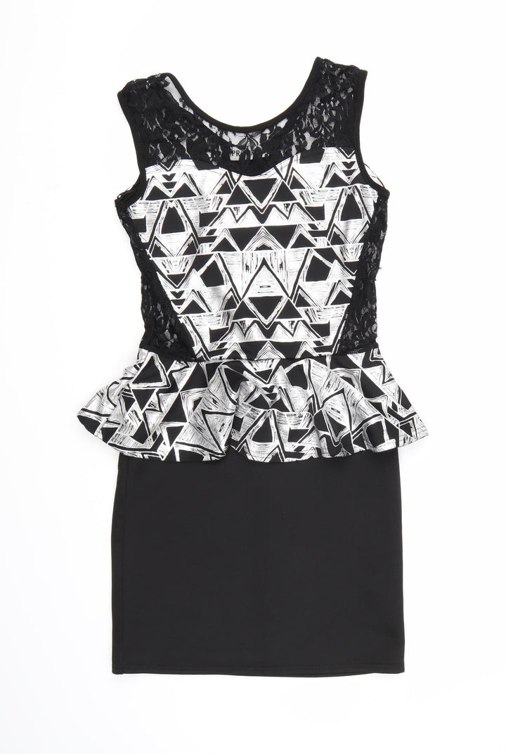 Progress Womens Black Geometric Bodycon Size M - Frill Detail