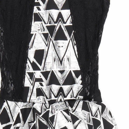 Progress Womens Black Geometric  Bodycon  Size M  - Frill Detail