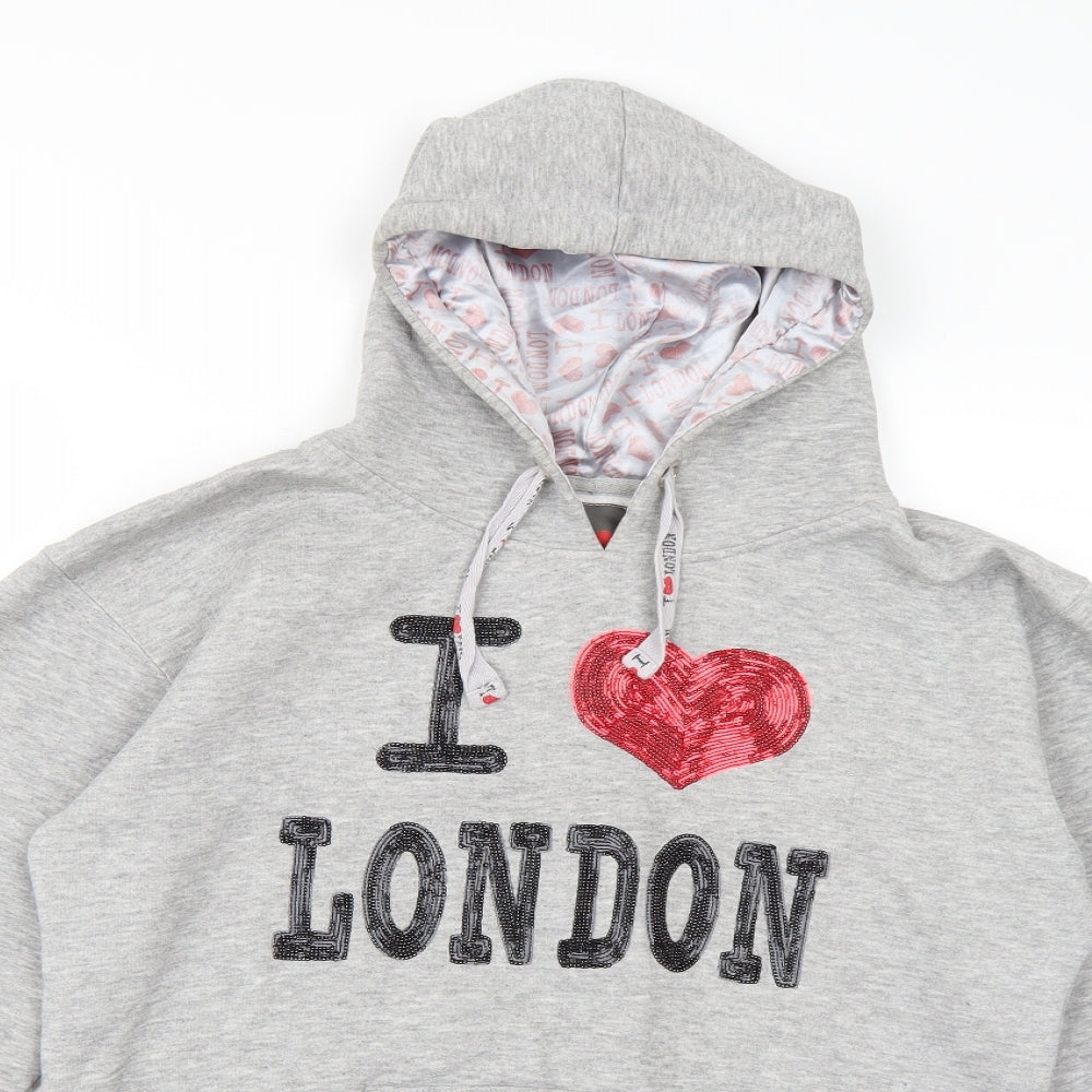 charmville Womens Grey  Jersey Pullover Hoodie Size XL  - I Love London