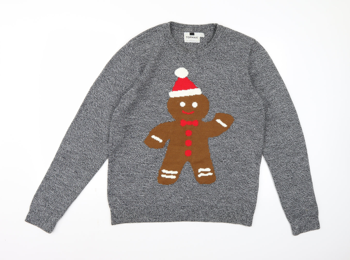Topman Mens Grey  Knit Pullover Jumper Size L  - Gingerbread Man