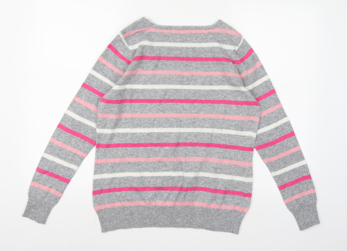 Bonmarché Womens Grey Striped Knit Pullover Jumper Size S