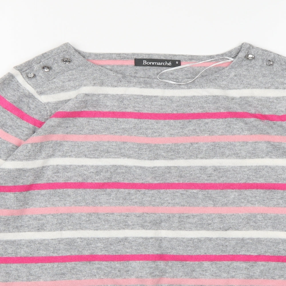 Bonmarché Womens Grey Striped Knit Pullover Jumper Size S