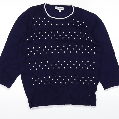 Mudflower Womens Blue Polka Dot  Pullover Jumper Size L