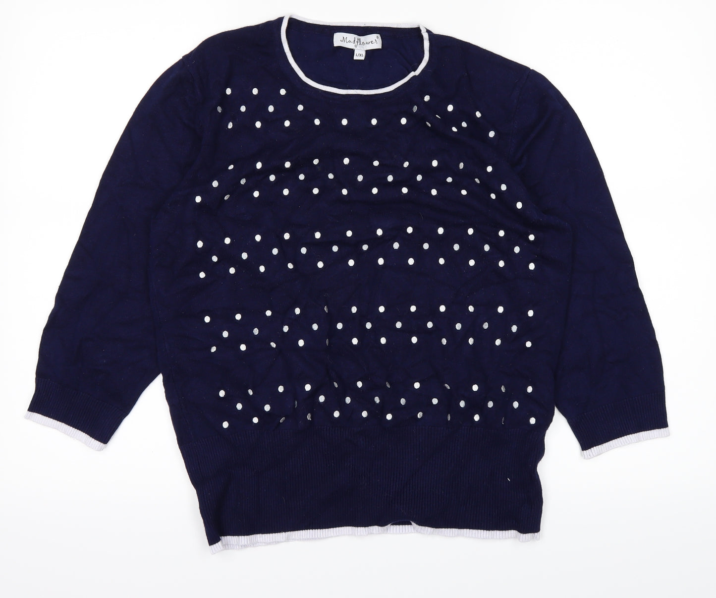 Mudflower Womens Blue Polka Dot  Pullover Jumper Size L