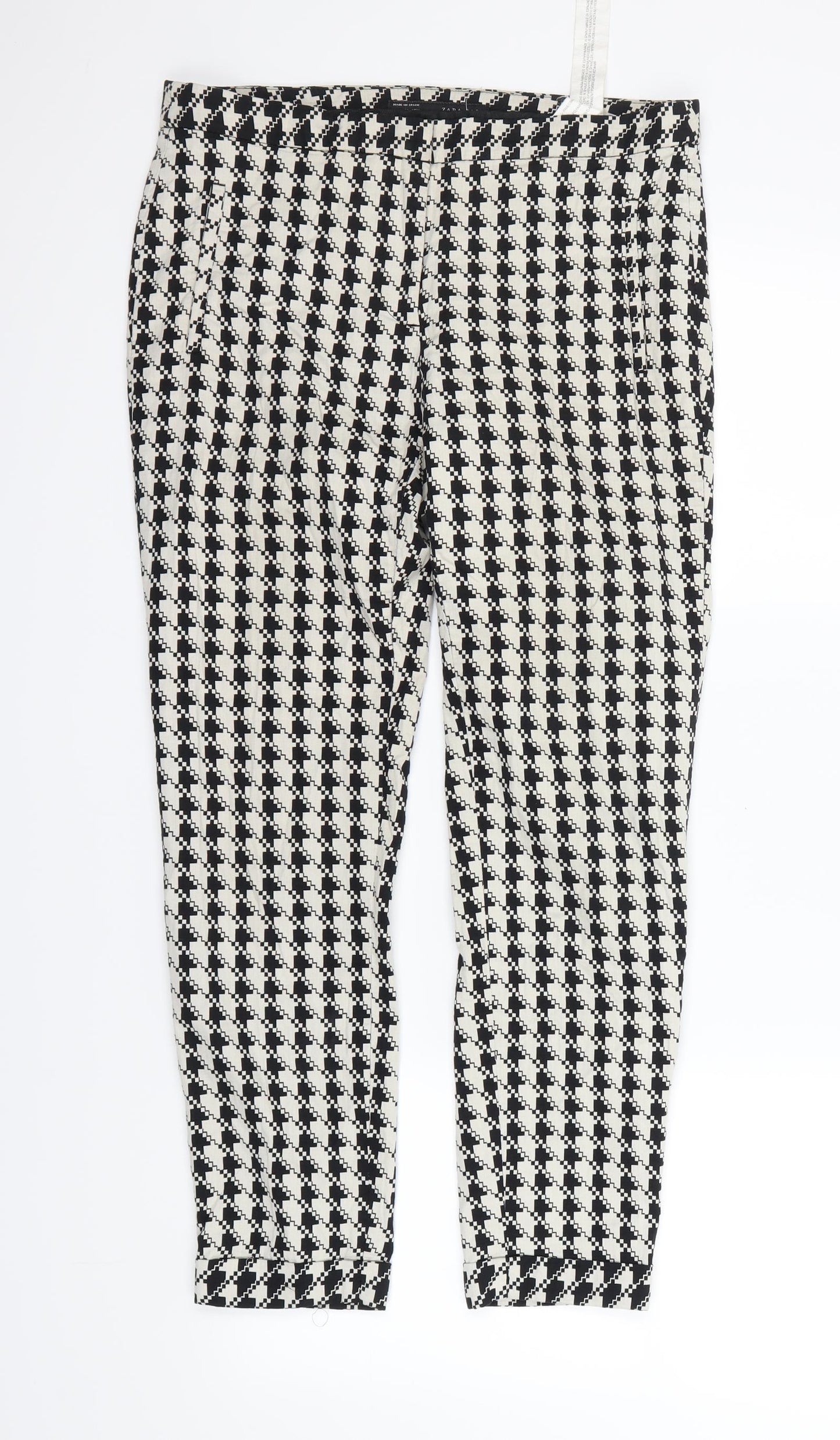 Zara  Womens Black Geometric  Dress Pants Trousers Size M L28 in