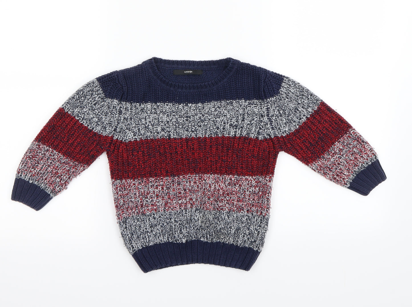 George  Boys Multicoloured Striped  Pullover Jumper Size 2-3 Years