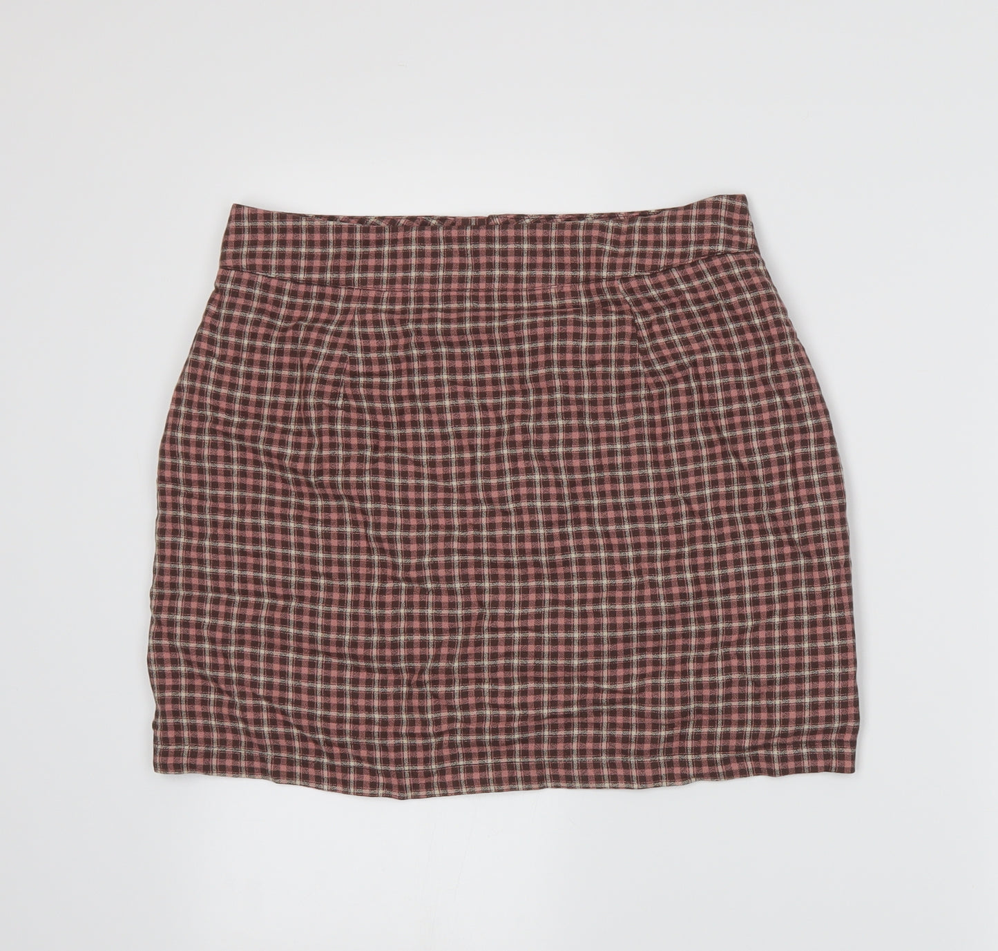 Pull&Bear Womens Pink Plaid  A-Line Skirt Size L