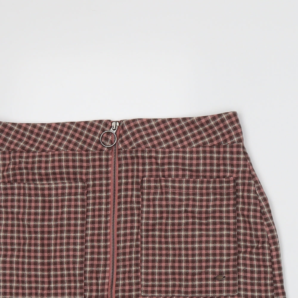 Pull&Bear Womens Pink Plaid  A-Line Skirt Size L